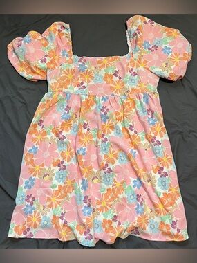 Mini Dress Pink Summer Floral Square Neck Babydoll Short Puff Sleeve Women’s XL
